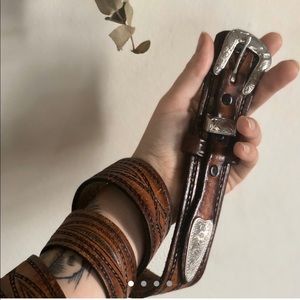 BROWN LEATHER RANGER BELT WITH SILVER